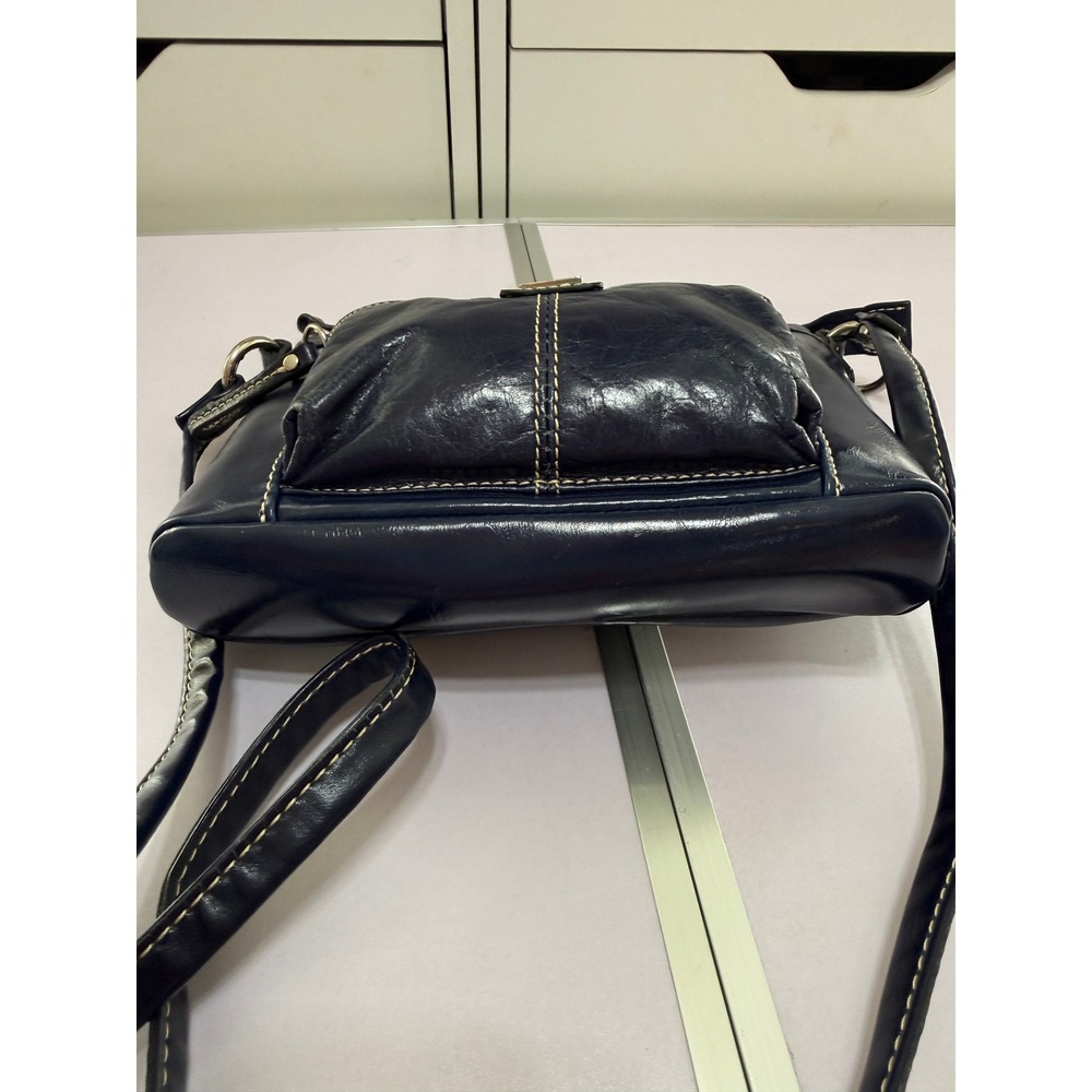 Giani Bernini Navy Blue Genuine Leather Crossbody Bag 9x6 Multi Pocket Purse - Picture 10 of 14